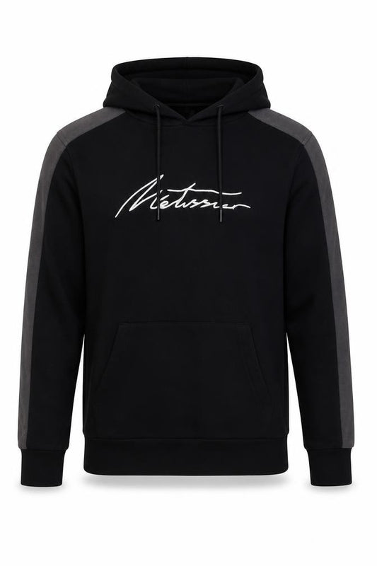 Metissier Paris Men’s Black Grey XS Pullover Hoodie Logo Pocket