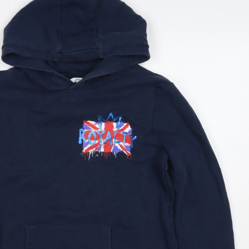 M&S Boys Navy 12-13 Years Pullover Hoodie Royalty Graphic Cotton