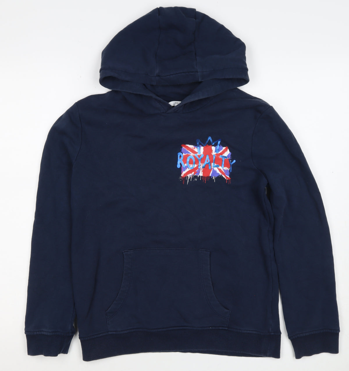 M&S Boys Navy 12-13 Years Pullover Hoodie Royalty Graphic Cotton