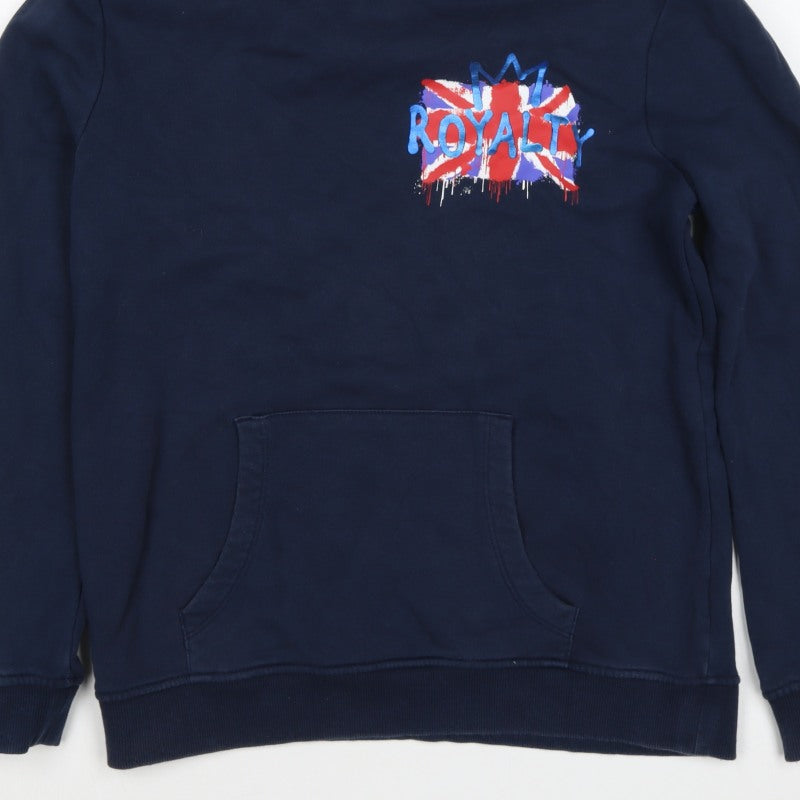 M&S Boys Navy 12-13 Years Pullover Hoodie Royalty Graphic Cotton