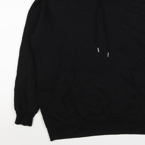 New Look Men’s Black L Pullover Hoodie Drawstring Pockets Cotton Blend