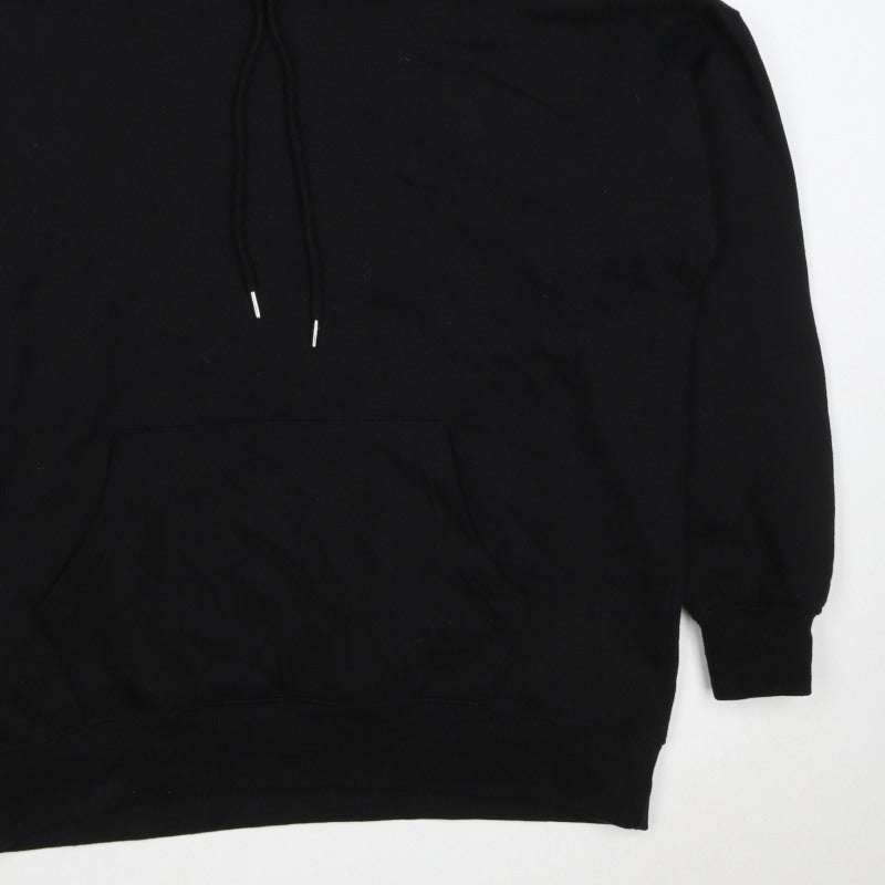 New Look Men’s Black L Pullover Hoodie Drawstring Pockets Cotton Blend