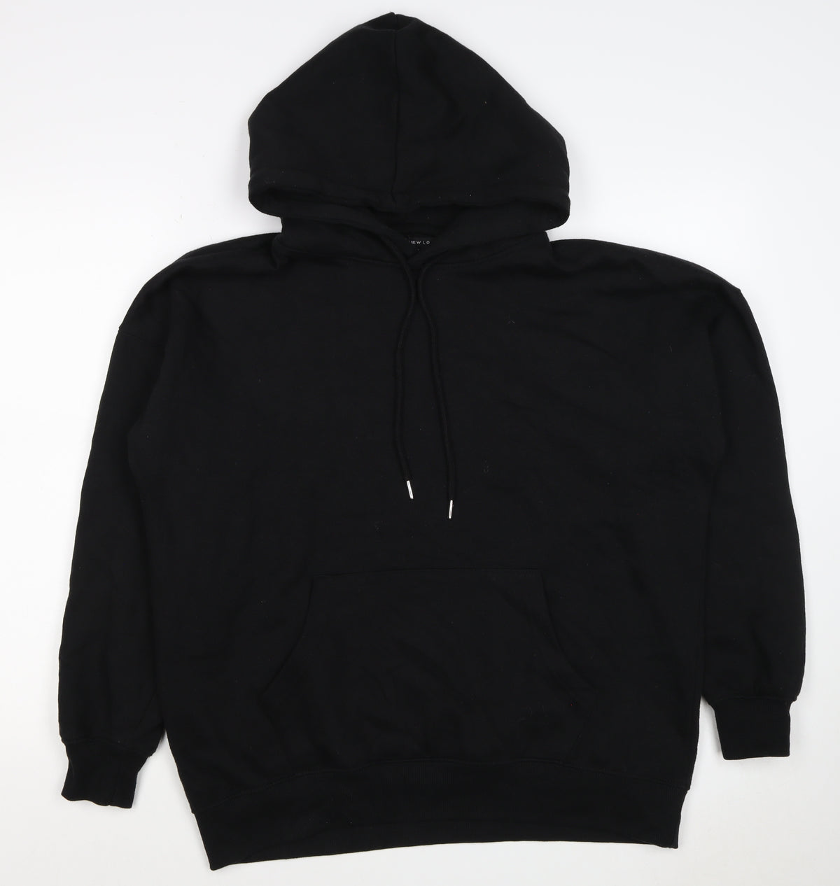 New Look Men’s Black L Pullover Hoodie Drawstring Pockets Cotton Blend