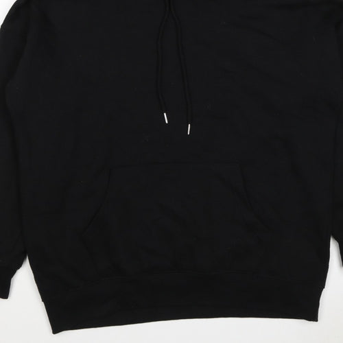 New Look Men’s Black L Pullover Hoodie Drawstring Pockets Cotton Blend