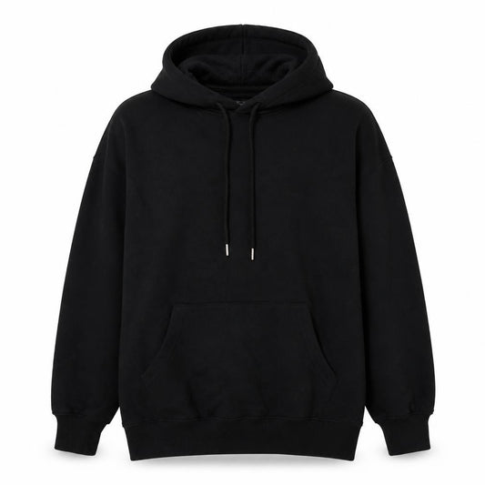 New Look Men’s Black L Pullover Hoodie Drawstring Pockets Cotton Blend