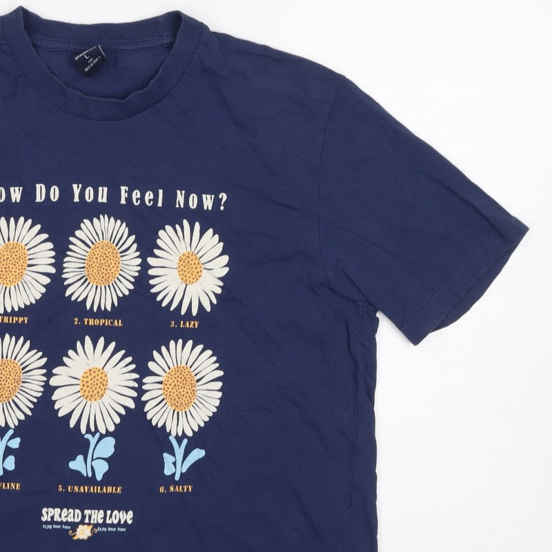 Additional view of Springfield Women Blue L Basic Daisy Graphic T-Shirt Short Sleeve