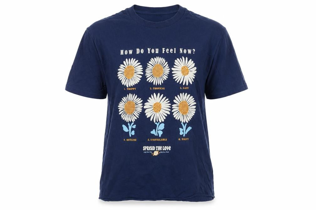 Front view of Springfield Women Blue L Basic Daisy Graphic T-Shirt Short Sleeve