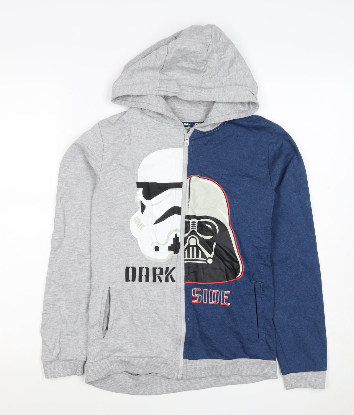 Back view of Character.com boys’ star wars grey blue 12-13 years full zip hoodie