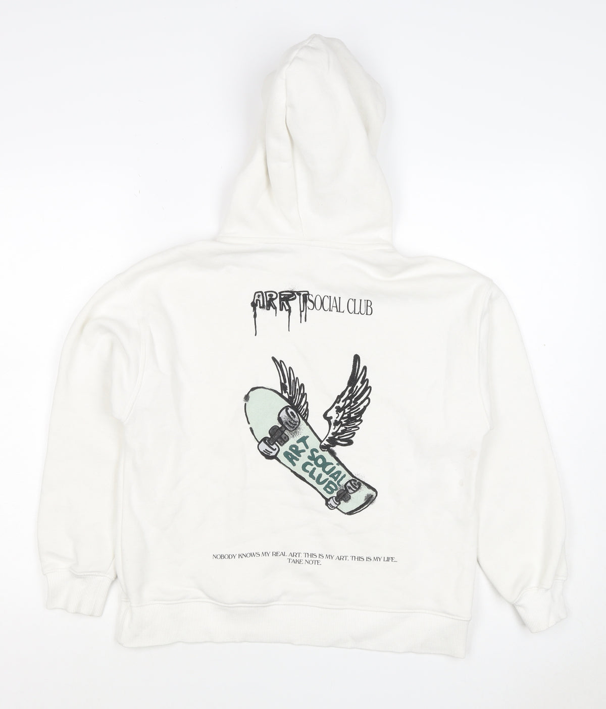 Close-up detail of ART boys’ white 11-12 years pullover hoodie graphic print skateboard