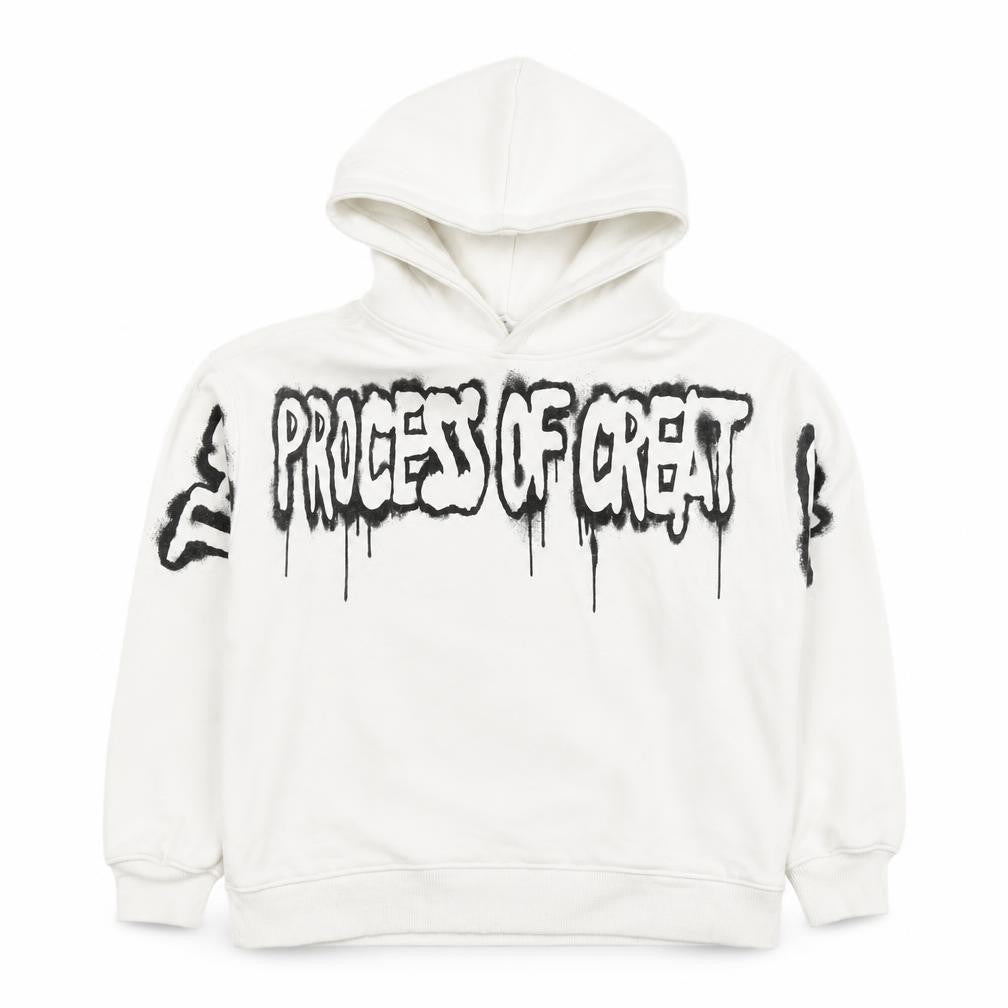 Front view of ART boys’ white 11-12 years pullover hoodie graphic print skateboard