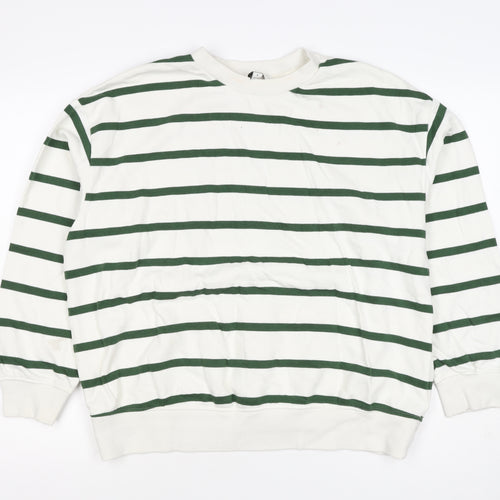 Marks & Spencer Women's White Green Stripe M Pullover Sweatshirt
