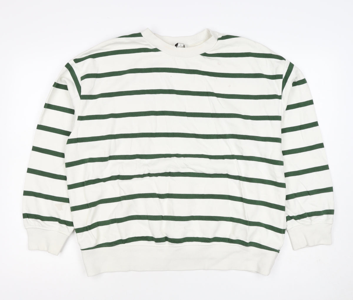 Marks & Spencer Women's White Green Stripe M Pullover Sweatshirt