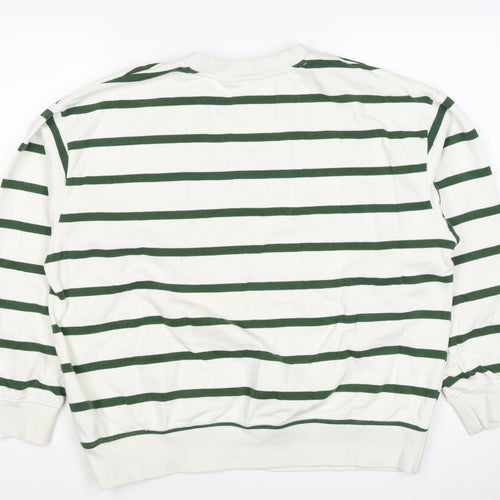 Marks & Spencer Women's White Green Stripe M Pullover Sweatshirt