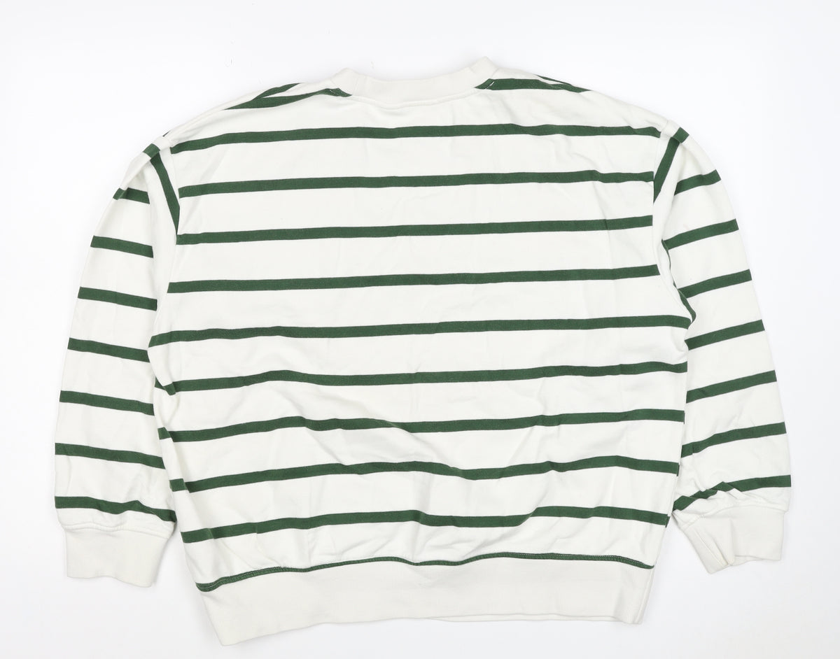 Marks & Spencer Women's White Green Stripe M Pullover Sweatshirt