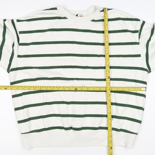 Marks & Spencer Women's White Green Stripe M Pullover Sweatshirt