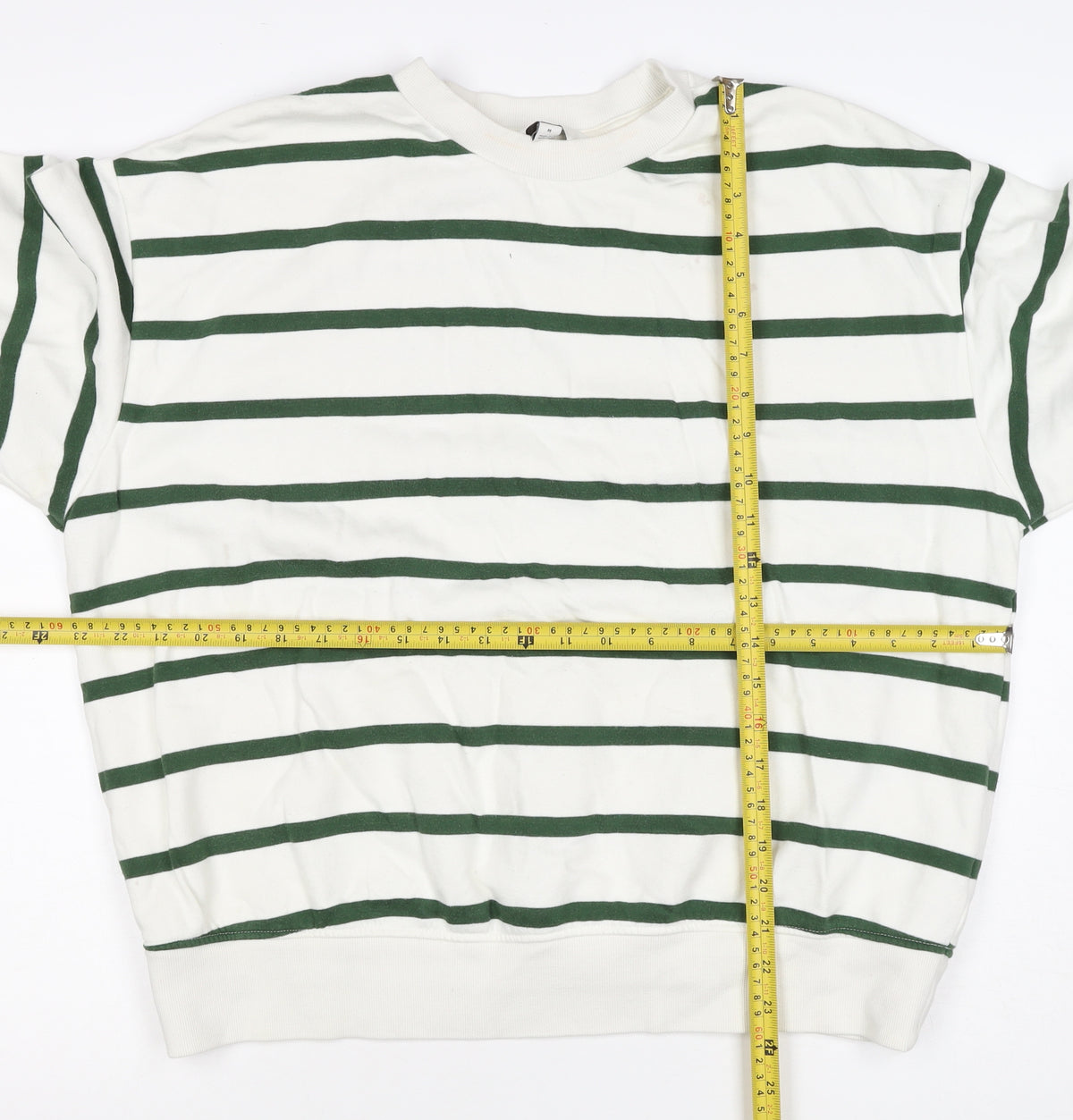 Marks & Spencer Women's White Green Stripe M Pullover Sweatshirt