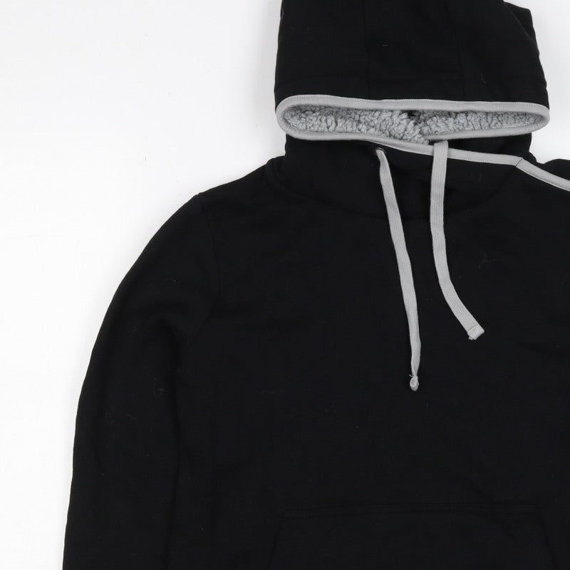 G by Garcia Men’s Black L Sherpa Lined Pullover Hoodie Kangaroo Pocket