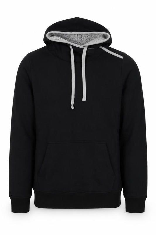 G by Garcia Men’s Black L Sherpa Lined Pullover Hoodie Kangaroo Pocket