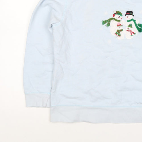 Classic Elements Women’s Blue L Christmas Snowman Embroidered Sweatshirt