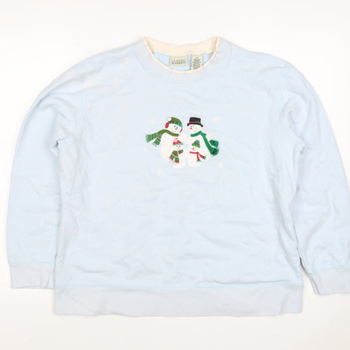 Classic Elements Women’s Blue L Christmas Snowman Embroidered Sweatshirt
