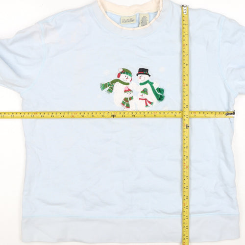 Classic Elements Women’s Blue L Christmas Snowman Embroidered Sweatshirt