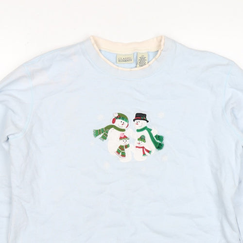 Classic Elements Women’s Blue L Christmas Snowman Embroidered Sweatshirt