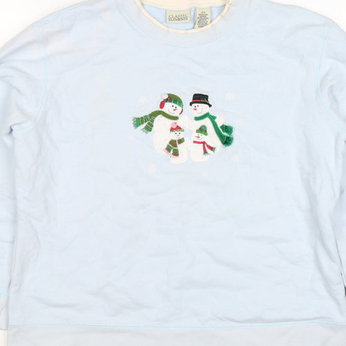 Classic Elements Women’s Blue L Christmas Snowman Embroidered Sweatshirt