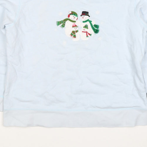 Classic Elements Women’s Blue L Christmas Snowman Embroidered Sweatshirt