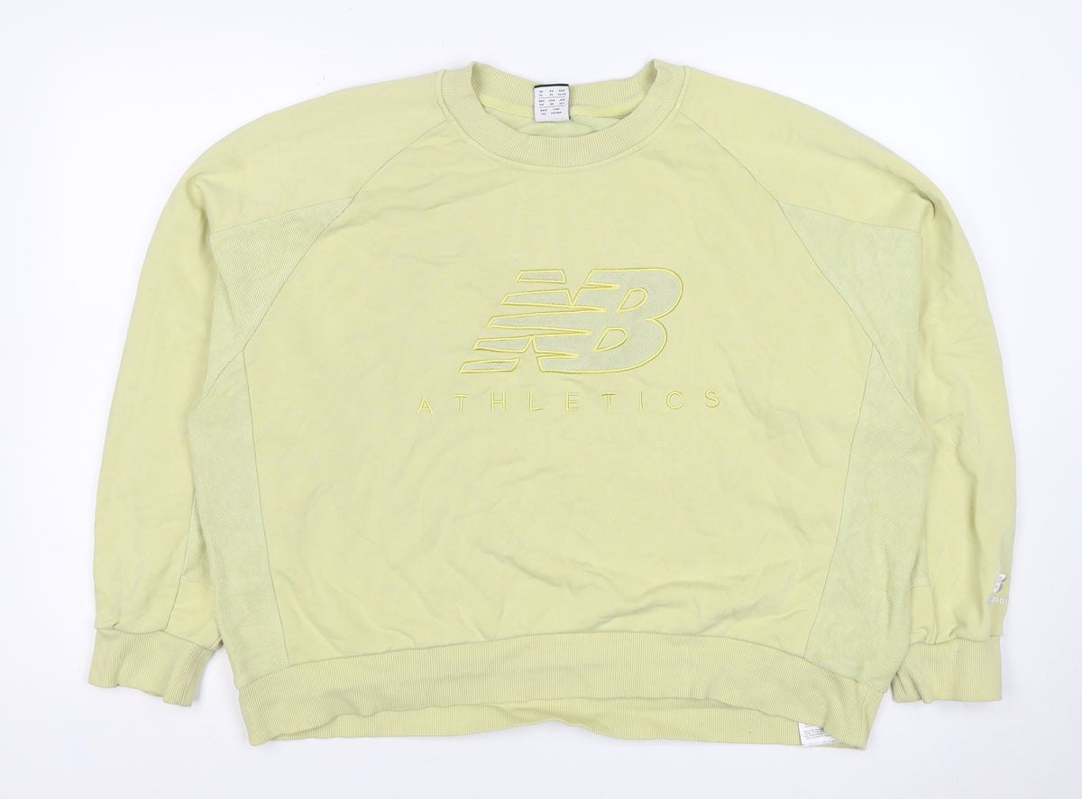 Back view of New Balance Women's Yellow XL Logo Pullover Crew Neck Sweatshirt