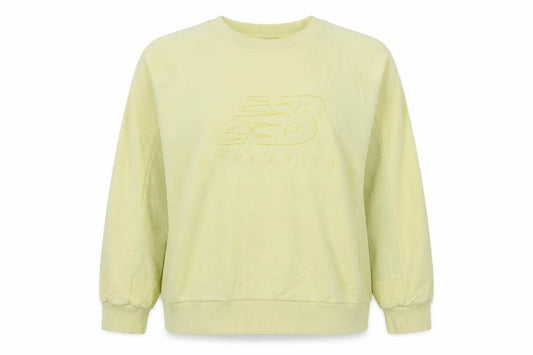 Front view of New Balance Women's Yellow XL Logo Pullover Crew Neck Sweatshirt