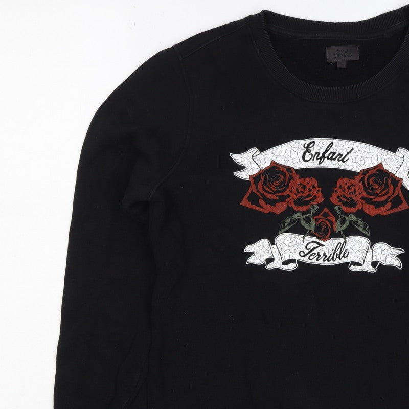 Additional view of Seven Sisters Men’s Black S Rose Graphic Crew Neck jumper