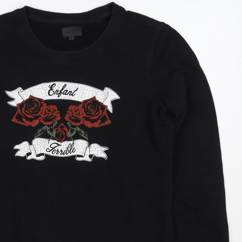 Additional view of Seven Sisters Men’s Black S Rose Graphic Crew Neck jumper