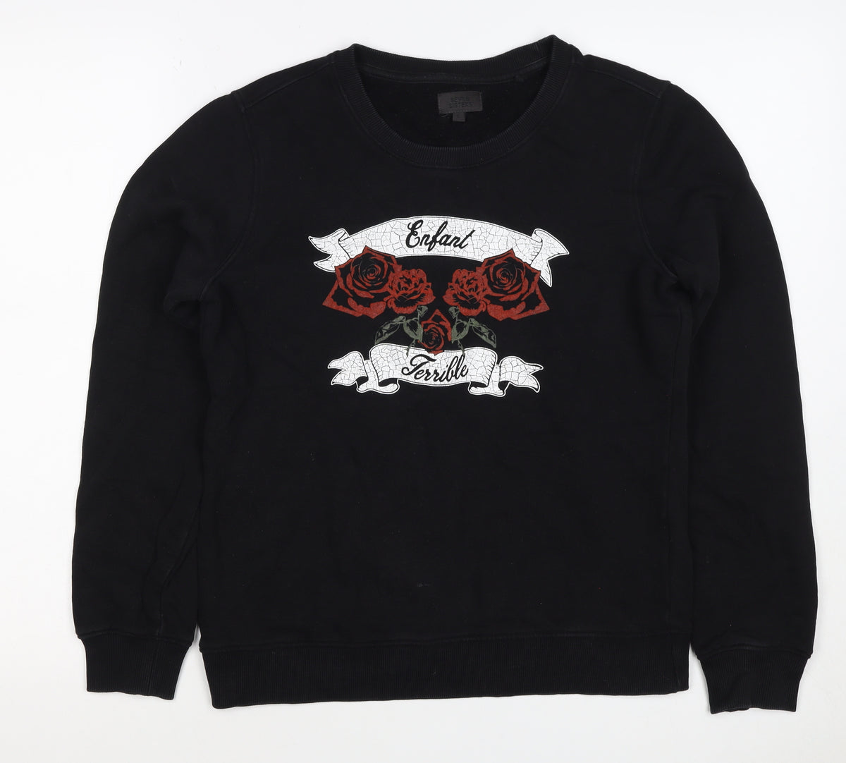 Back view of Seven Sisters Men’s Black S Rose Graphic Crew Neck jumper