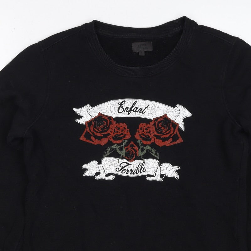 Additional view of Seven Sisters Men’s Black S Rose Graphic Crew Neck jumper