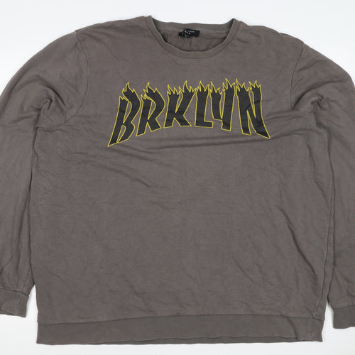 New Look Men Brown 7XL Brooklyn Graphic Print Crew Neck Pullover Jumper
