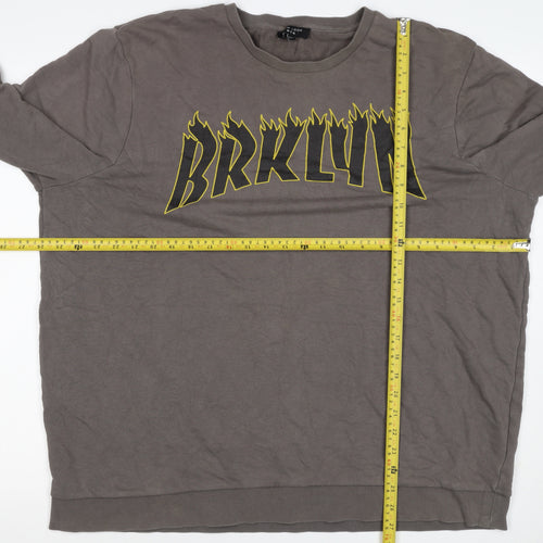 New Look Men Brown 7XL Brooklyn Graphic Print Crew Neck Pullover Jumper