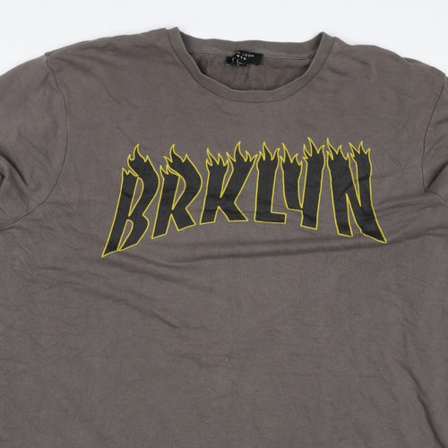 New Look Men Brown 7XL Brooklyn Graphic Print Crew Neck Pullover Jumper
