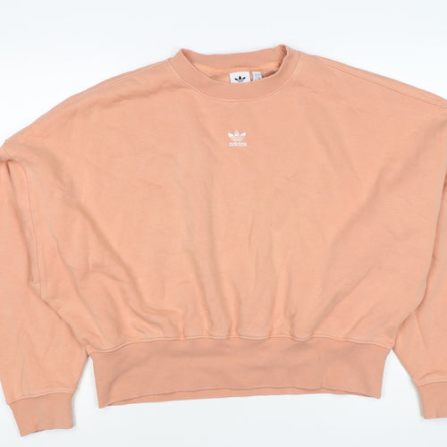 Adidas Women Pink UK 10 Pullover Crew Neck Logo Sweatshirt