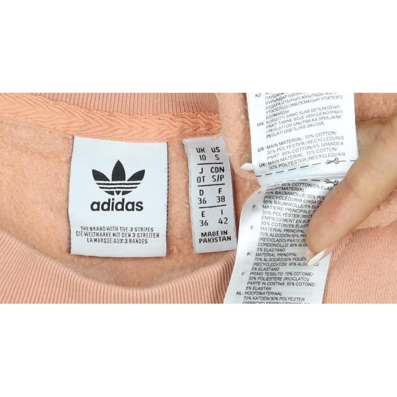Adidas Women Pink UK 10 Pullover Crew Neck Logo Sweatshirt