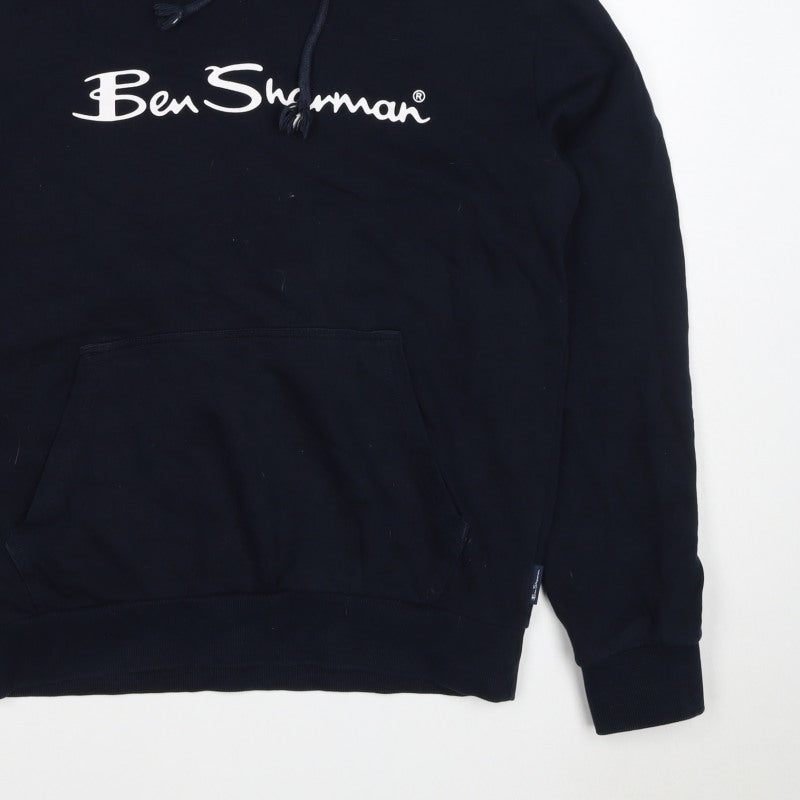 Ben Sherman Men’s Blue M Pullover Hoodie Logo Cotton Drawstring