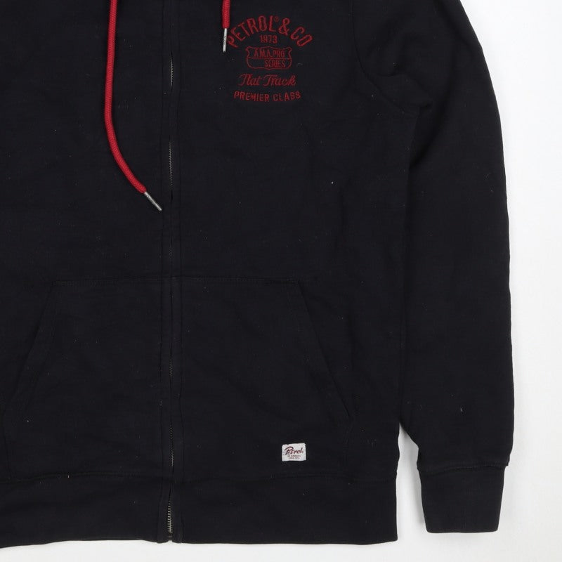 Petrol Men Black M Full Zip Hooded Logo Sweatshirt Graphic Print