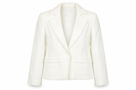 Marks and Spencer Women Ivory UK 10 Linen Blend Fringed Blazer