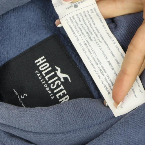 Hollister Men’s Blue S Pullover Hoodie Graphic Mountain Logo Pockets