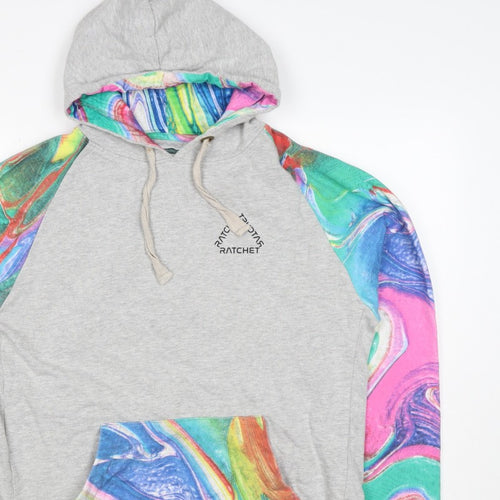 Ratchet Men’s Grey Multicoloured Hoodie M Pullover Graphic Print