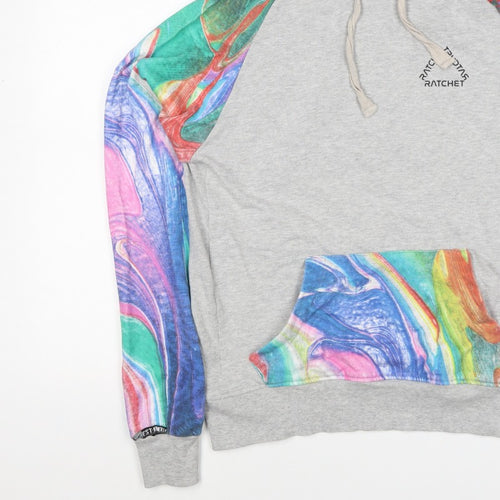 Ratchet Men’s Grey Multicoloured Hoodie M Pullover Graphic Print