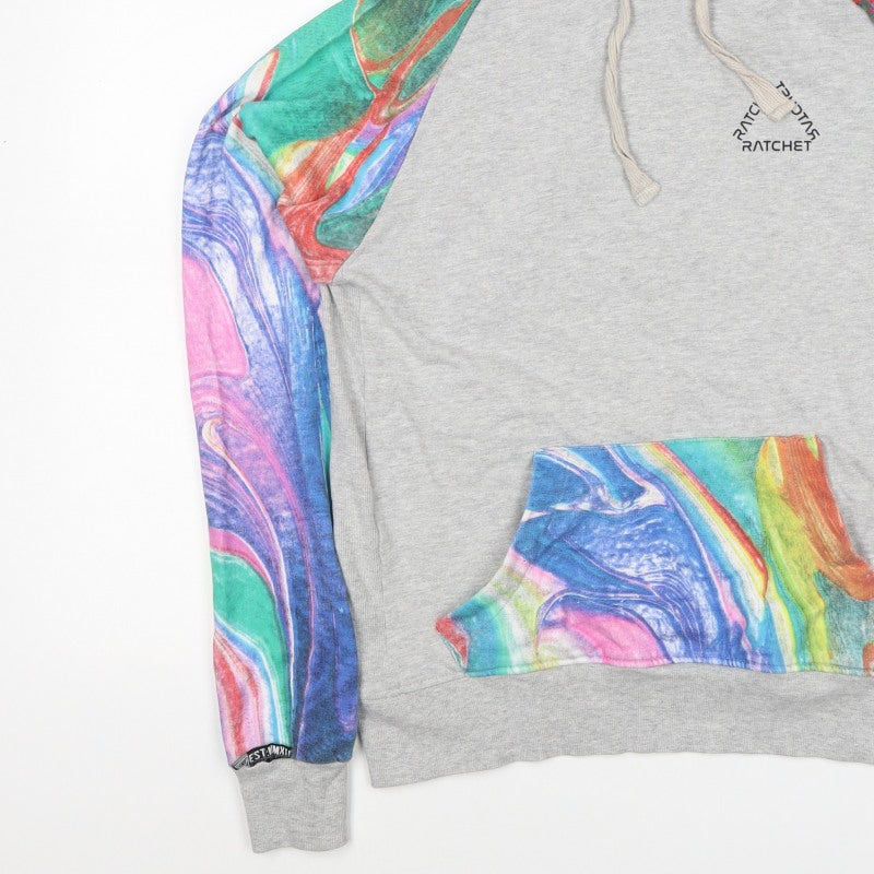 Ratchet Men’s Grey Multicoloured Hoodie M Pullover Graphic Print
