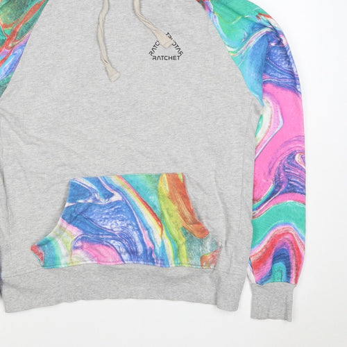 Ratchet Men’s Grey Multicoloured Hoodie M Pullover Graphic Print