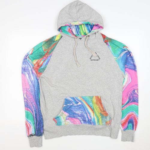 Ratchet Men’s Grey Multicoloured Hoodie M Pullover Graphic Print
