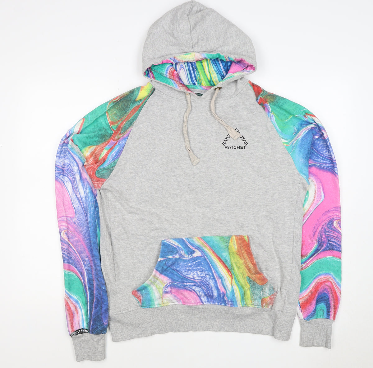 Ratchet Men’s Grey Multicoloured Hoodie M Pullover Graphic Print