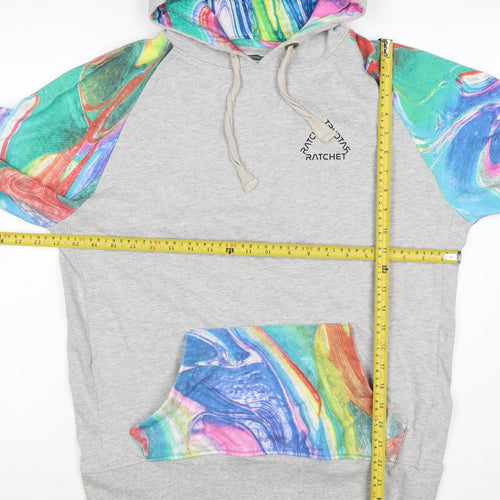 Ratchet Men’s Grey Multicoloured Hoodie M Pullover Graphic Print
